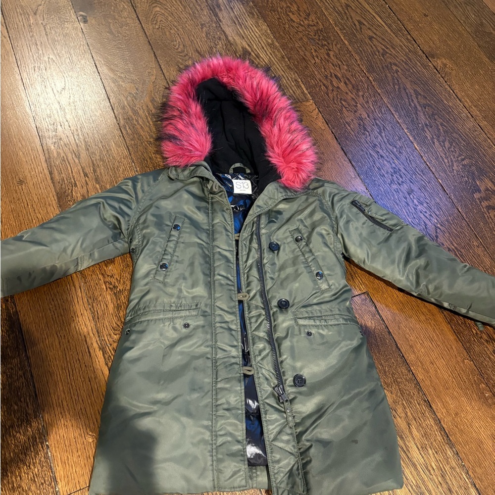 S13 down girls Puffer Jacket with Pink Hood